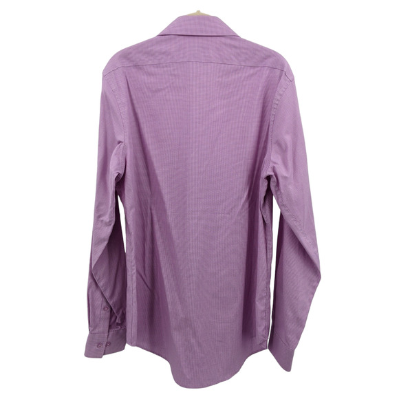 Calvin Klein Sz 15.5 34 35 Purple Micro Houndstooth Button Front Shirt Collared - Picture 2 of 7